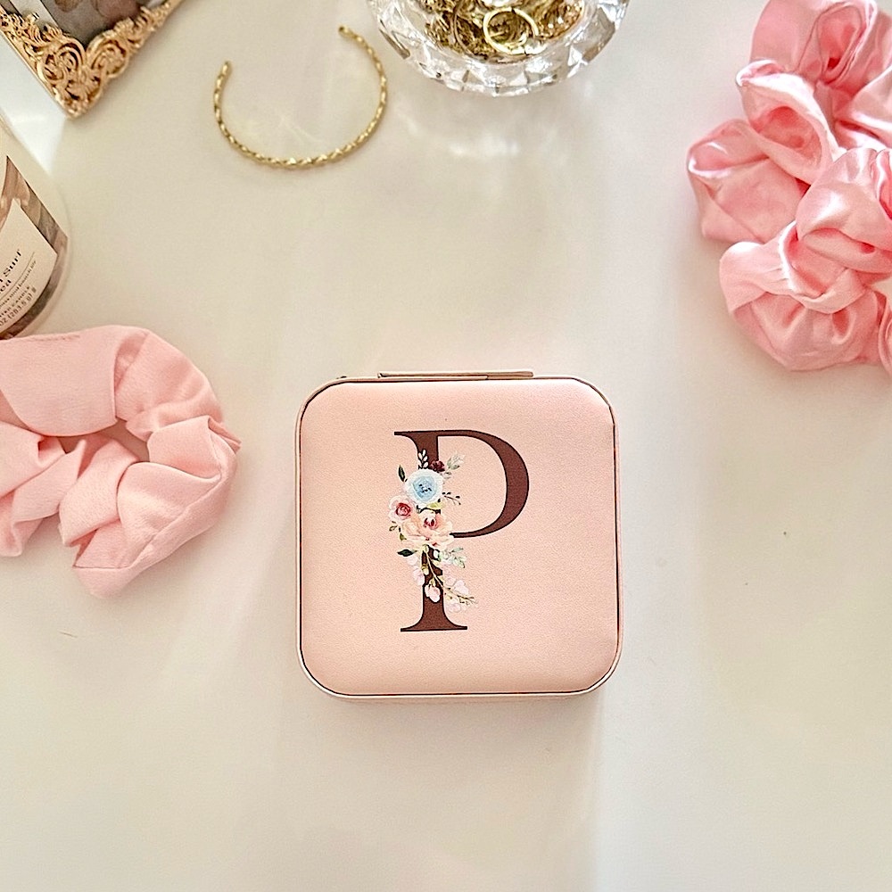 Pink Floral Women's Traveling Jewelry Case.